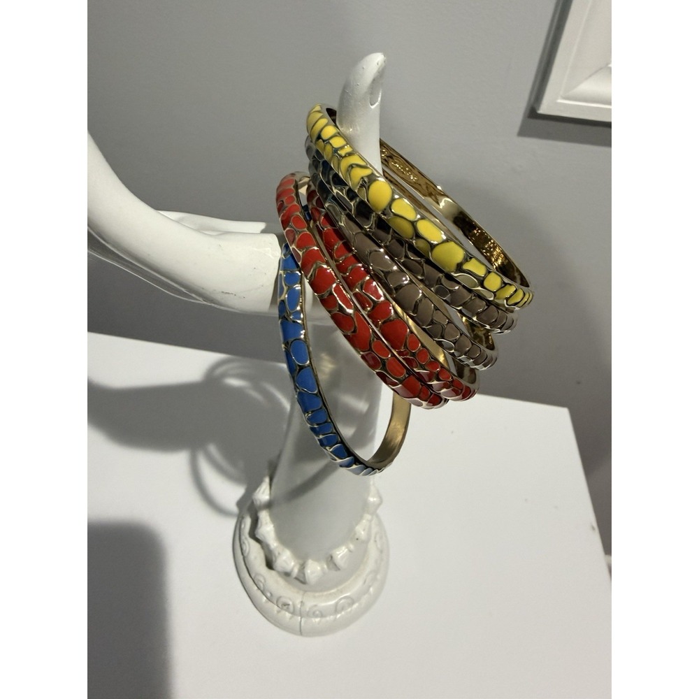 6 Red Yellow Blue Brown Enamel R.J.G. Graziano Bangle Bracelets Stackable